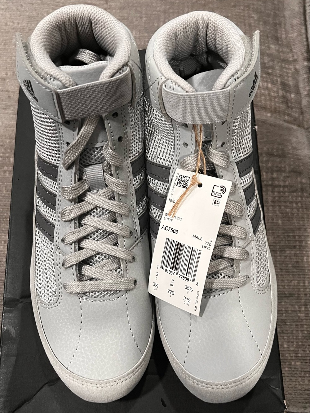 adidas Men’s High-Top Sneakers in Light Gray with Dark Gray Stripes